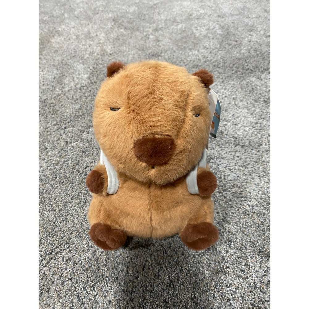 Miniso Capybara Plush Brown Stuffed Animal with Pufferfish Backpack NWT
